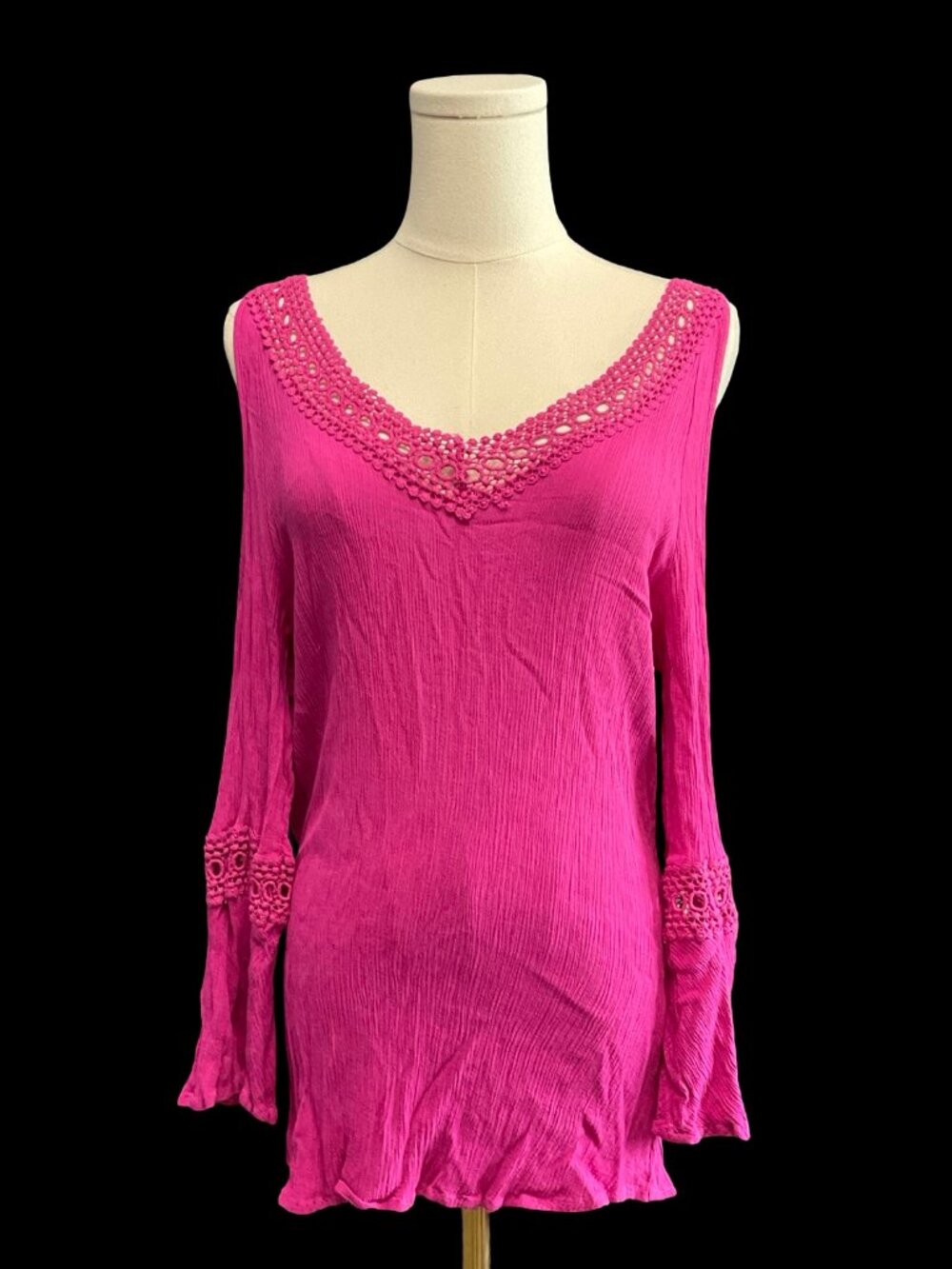 Fuchsia Cold Shoulder Top w/ Crochet Details